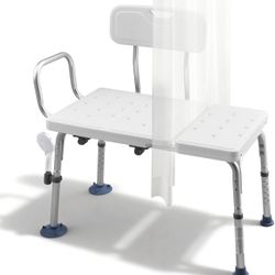 Tub Transfer Bench for Bathtub, 400 lbs Capacity Heavy Duty Shower Chair with Arm, Backrest and Curtain Slot, Height Adjustable Shower Bench Bath Seat