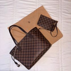 Louis Vuitton Neverfull PM Damier Ebene Tote with Pouch