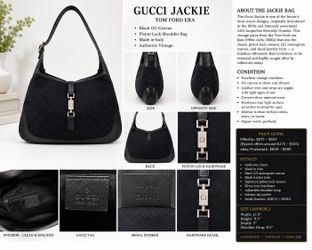 AUTHENTIC GUCCI JACKIE TOM FORD ERA • Black GG Canvas & Leather • Piston Lock Shoulder Bag • Made in Italy • Authentic Vintage