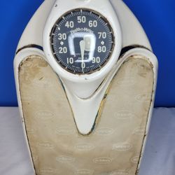 Vintage mid-century modern 50 / 60s Health-O-Meter 300 lb capacity skill cast iron knob adjustment