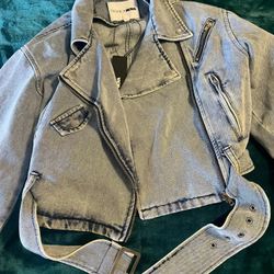 Fashion Nova Denim Moto Jacket - Size Small