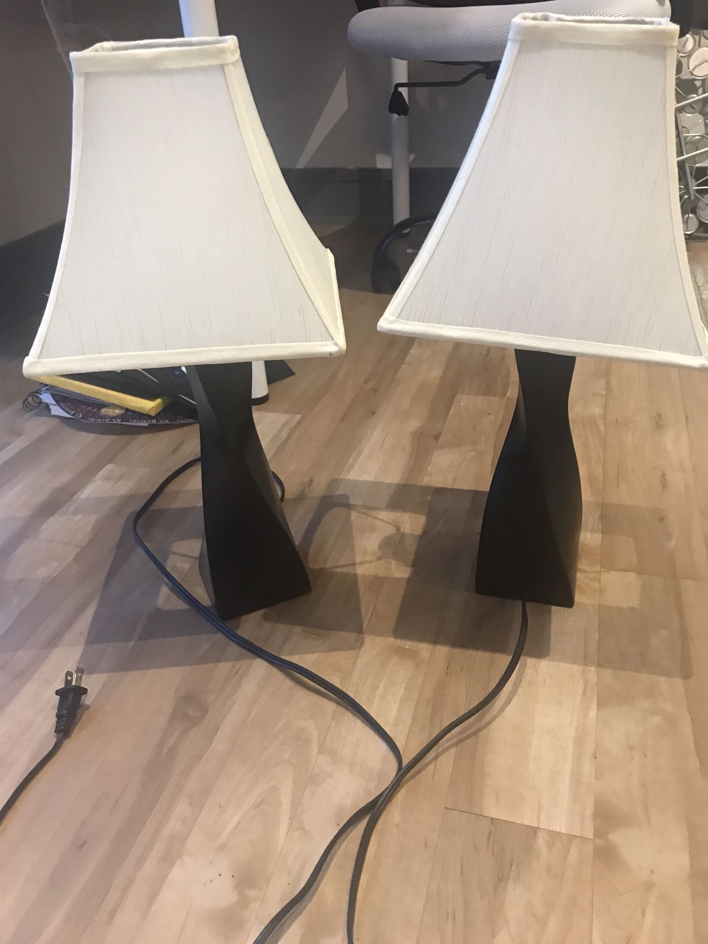 One espresso lamp with cream lamp shades