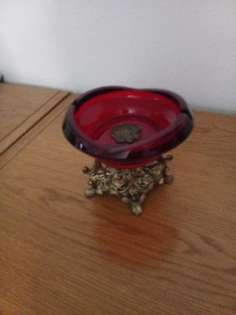 Antique Red Glass Ashtray 