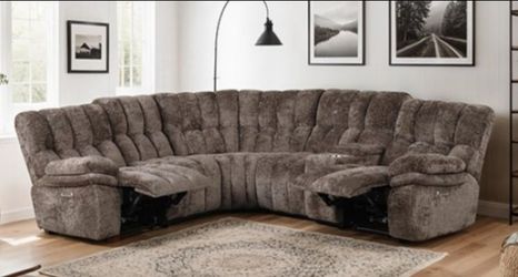 Brand New Dark Brown Super Plush Power Reclining Sectional Sofa