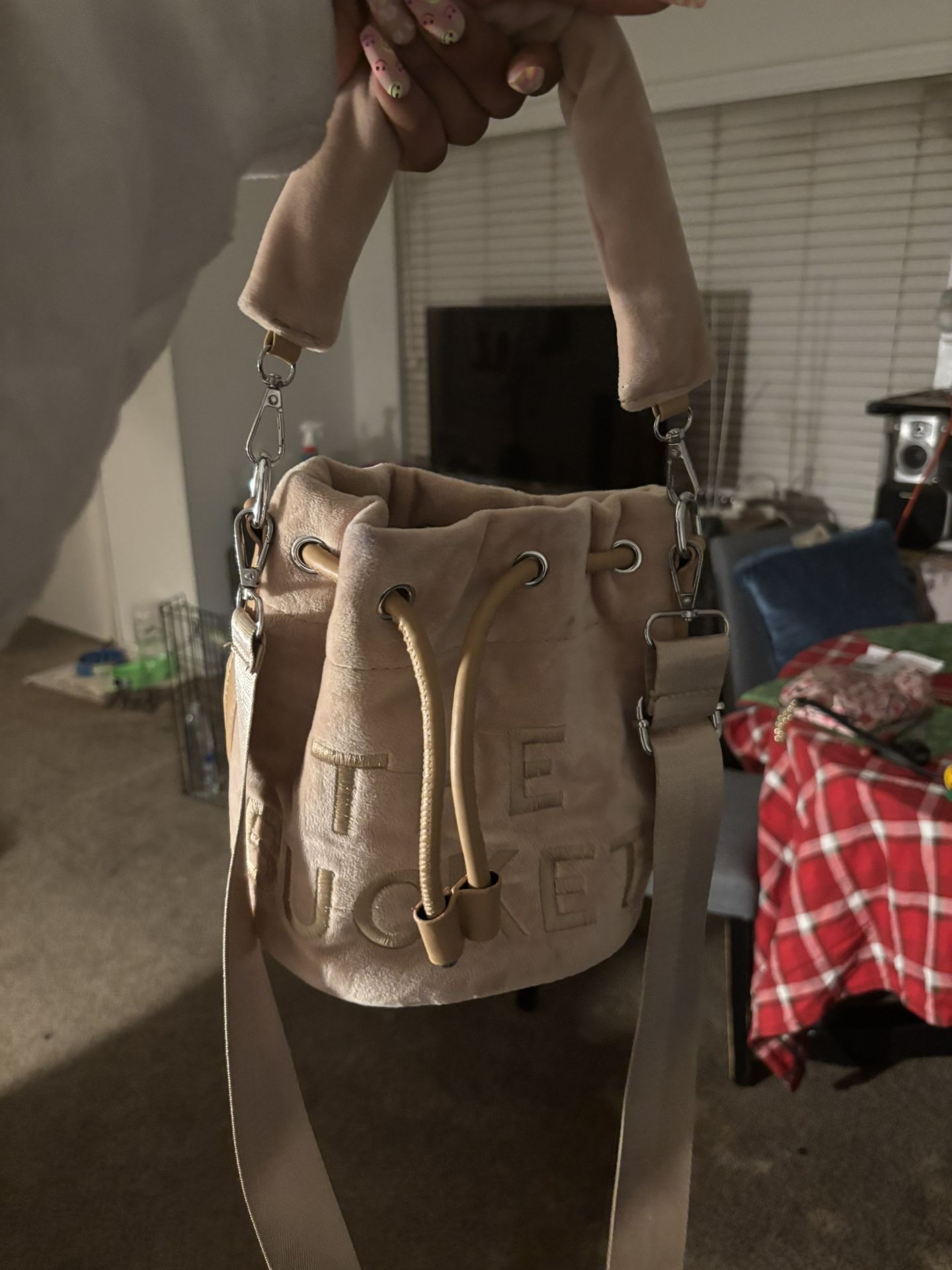 Soft Plush Tan Bucket Bag