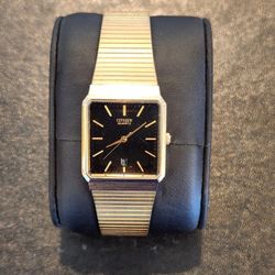 CITIZEN Quartz 6010-S20919 Black Dial 25mm Golden Dress Watch -