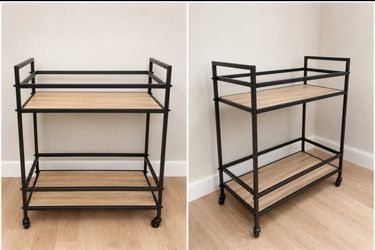 Signature Design by Ashley Waylowe Contemporary Rolling Bar Cart with 2 Shelves, Black & Tan
