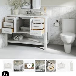 ariel magnolia 48 in. rectangle sink bathroom vanity with carrara white quartz countertop 1.5 edge in white