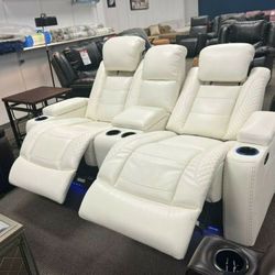 Party Time Power White Reclining Loveseat with Console