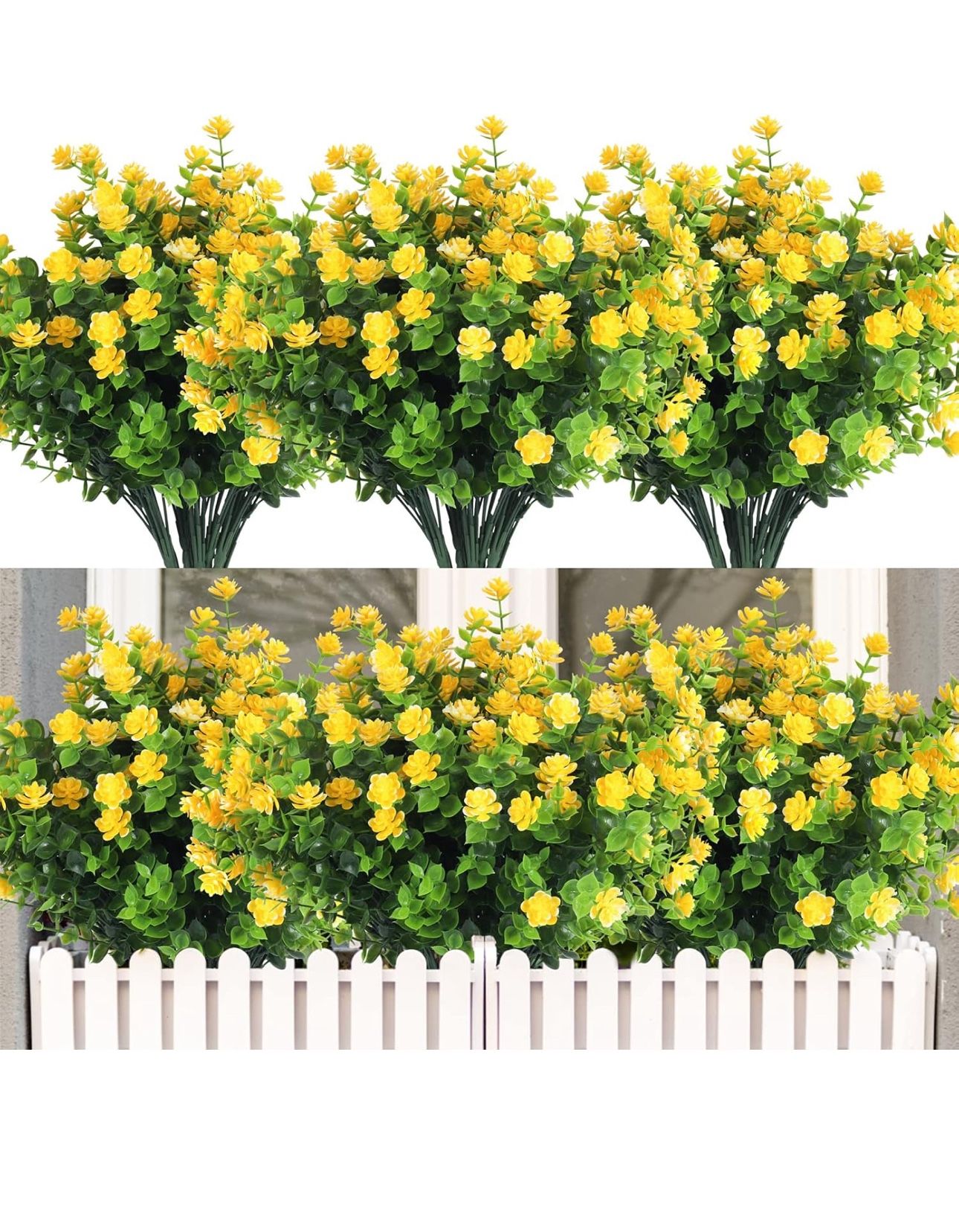 New 12 Bundles Outdoor Artificial Flowers UV Resistant Fake Boxwood Plants, Faux Greenery for Indoor Outside Hanging Plants Garden Porch Window Box Ho