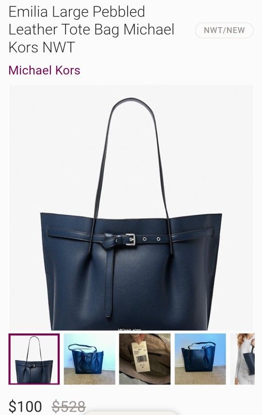 Michael KORS Emilia Large Tote, Navy Blue, New And Authentic