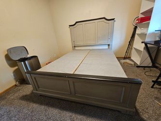 Queen bed frame with 2 pair box spring (sawed of top of top rail)