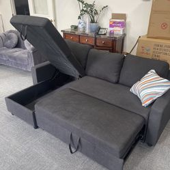 Charcoal Grey Microfiber Sectional Sleeper Sofa Couch