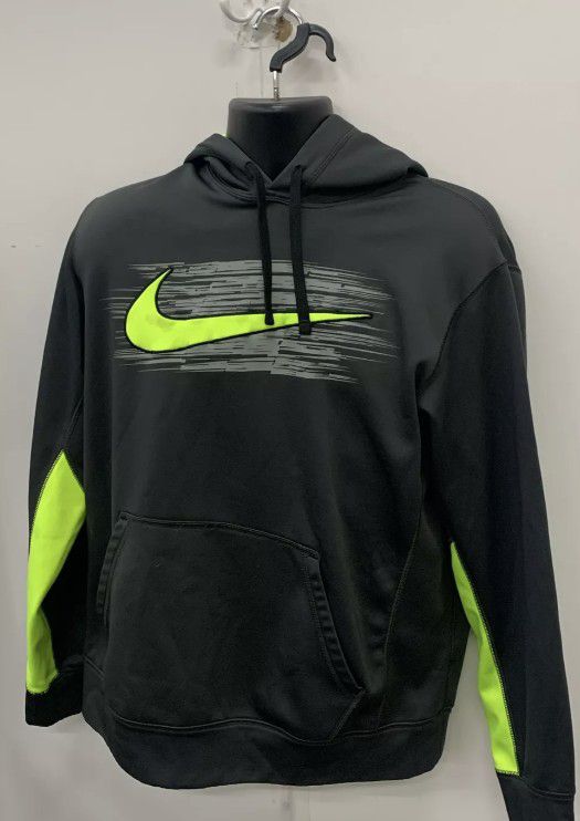Nike Therma Fit Men's Gray Neon Green Hoodie Sweater Size Medium 
