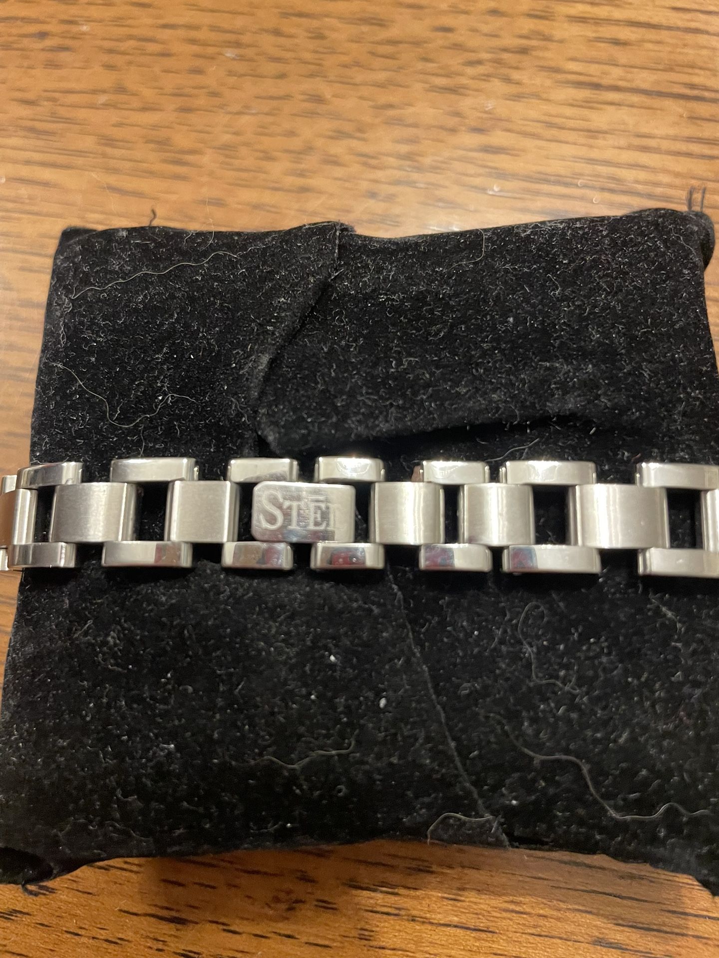 STEL 11mm Stainless Steel 14K Yellow Gold Inlay Diamond Accent Bracelet