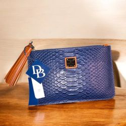 NWT Dooney & Bourke Navy Blue Croco Denison Barlow Wristlet