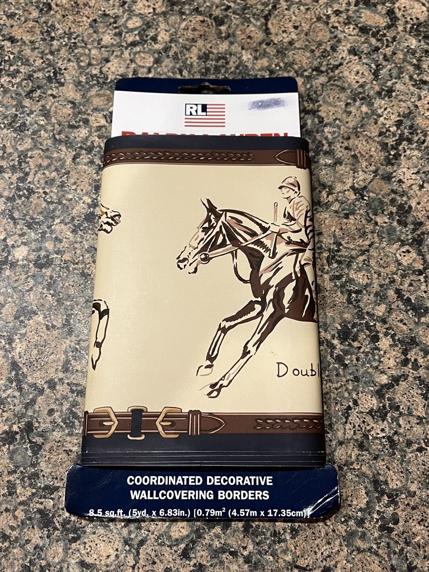 RALPH LAUREN Vintage Aston Camel Equestrian Horses Jockey Leather Belt Wallpaper Border