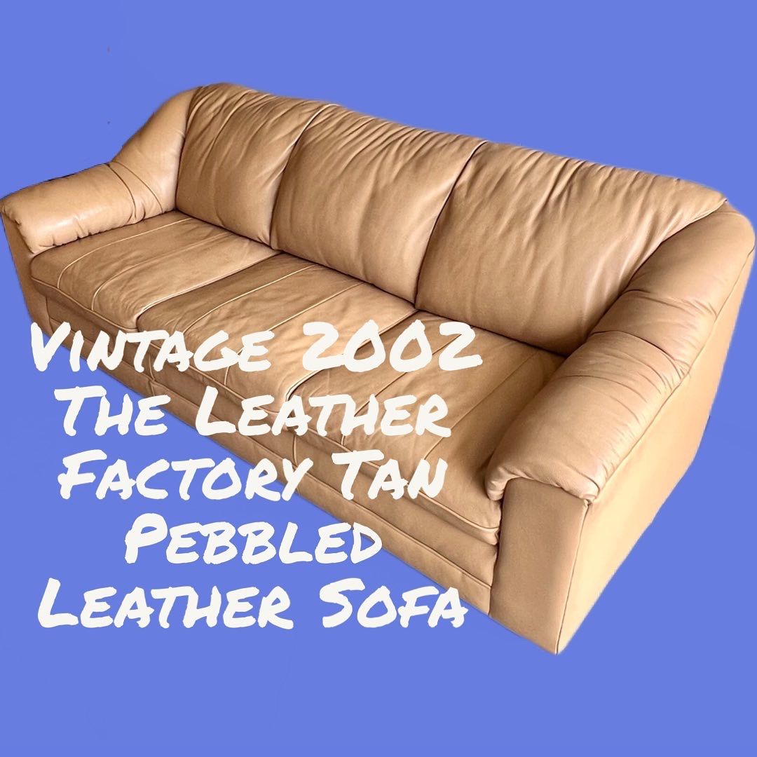 Vintage 2002 The Leather Factory Tan Pebbled Leather Sofa