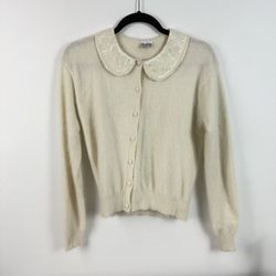 Angora Cardigan Sweater Beaded Peter Pan Collar 