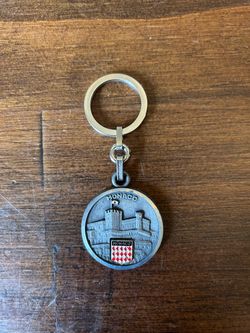 Vintage Monaco Souvenir Keychain Metal Raised Relief Prince's Palace & Enamel Shield
