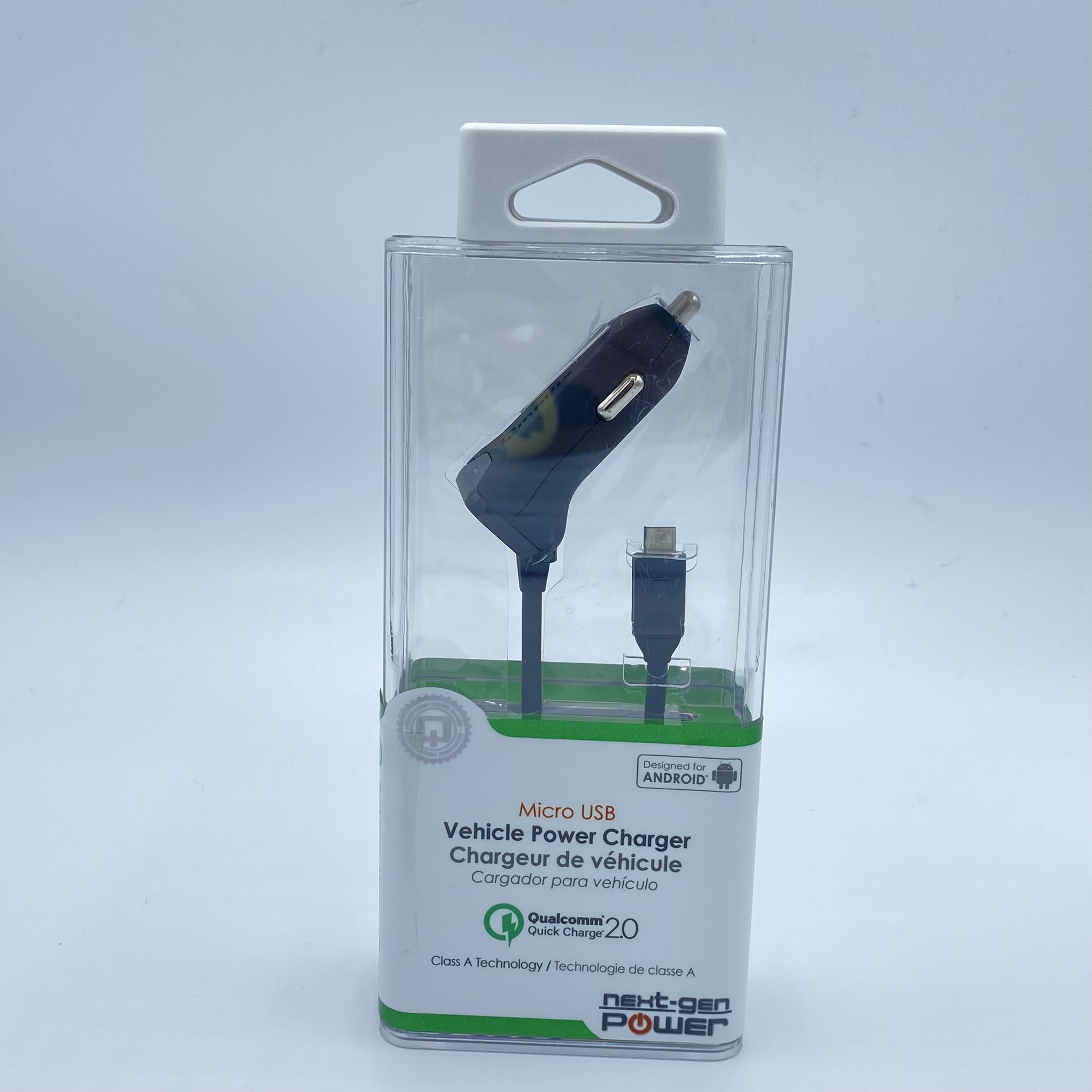 New Qmadix QM-PVMI-Q2 Qualcomm 2.0 Coiled Micro-USB Car Charger Black