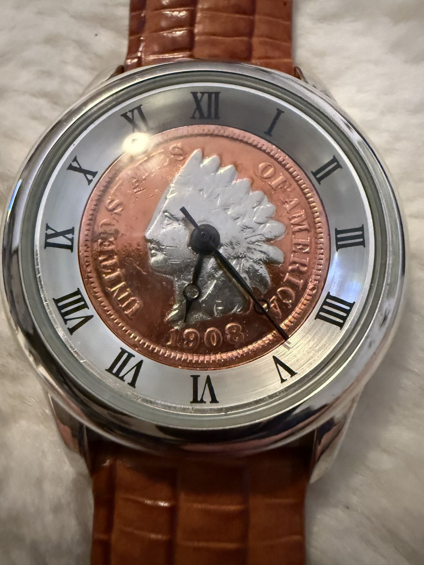 August Steiner Genuine 1908 Arrowhead Coin Set In Genuine Leather Strap - New!