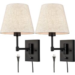 SAMTEEN Swing Arm Wall Sconces Set of Two Modern Black Sconce Light Plug in Wall Sconce with Shade,