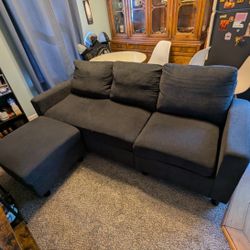 Used Couch With Ottoman.  Wayfair. Dark Gray. 77w 28 H 28 D