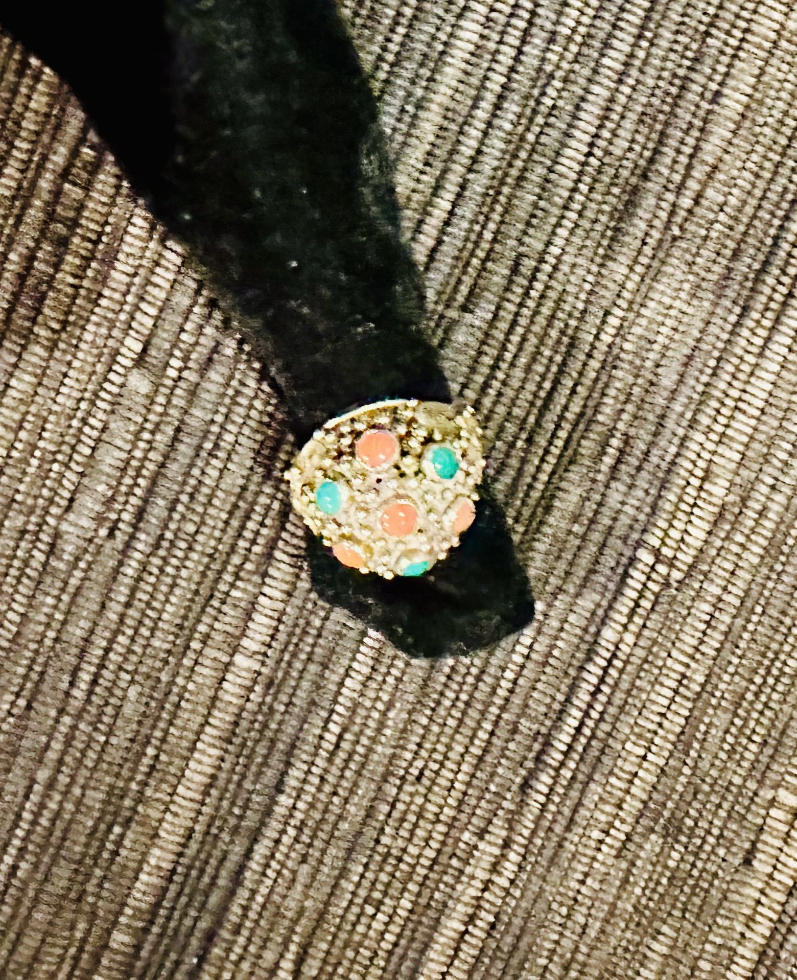 Adjustable Silver, Turquoise & Coral Ring - Currently Size 8.75