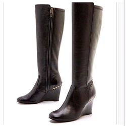 Tory Burch Designer Elegant Wedge Platfprm Black Knee-High Leather Boots 11