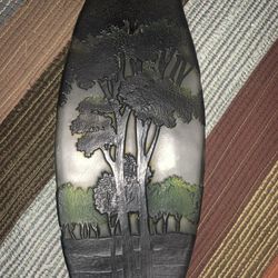 Galle Style Vintage Art Nouveau Cameo Landscape 10” Glass Vase