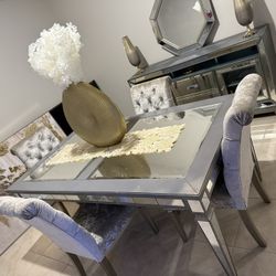 Dinning Table With Chairs,Buffet , Mirror 