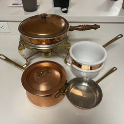 Vintage Copper Cooking Dish Pot Set 