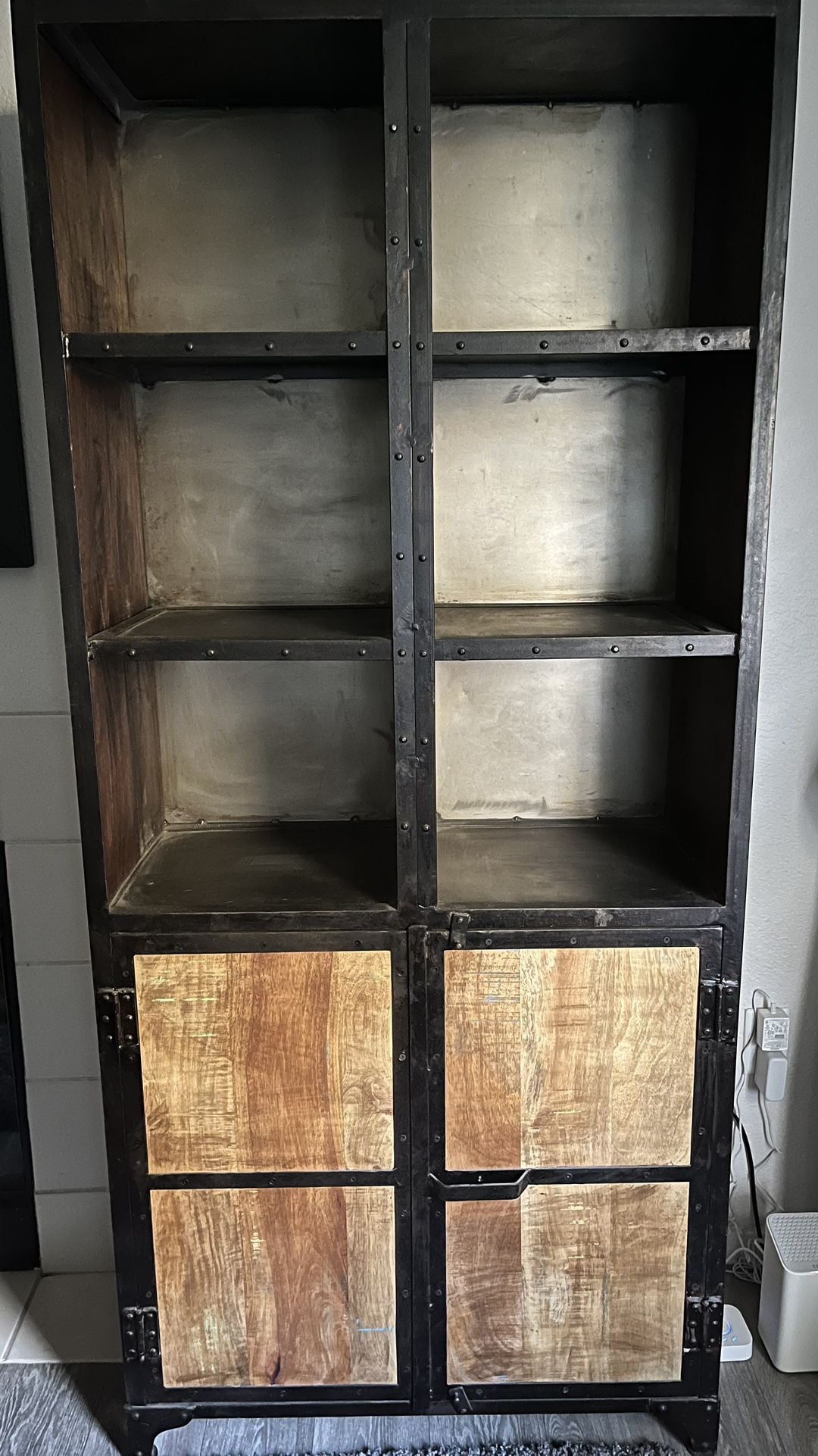 Industrial Wood & Metal Bookcase + Console Set – Rustic Storage & Style