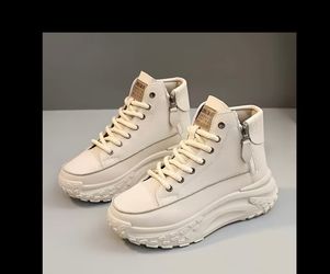Cream High-Top Platform Sneakers with Side Zip