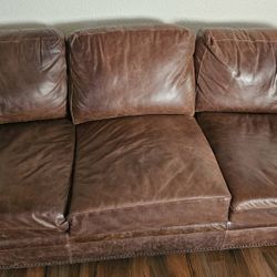 Brown Leather Nailhead Trim Sofa 