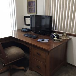 Solid wood computer desk with chair Amish made.