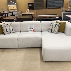 Modern White Boucle Fabric Sleeper Sectional With Pillows