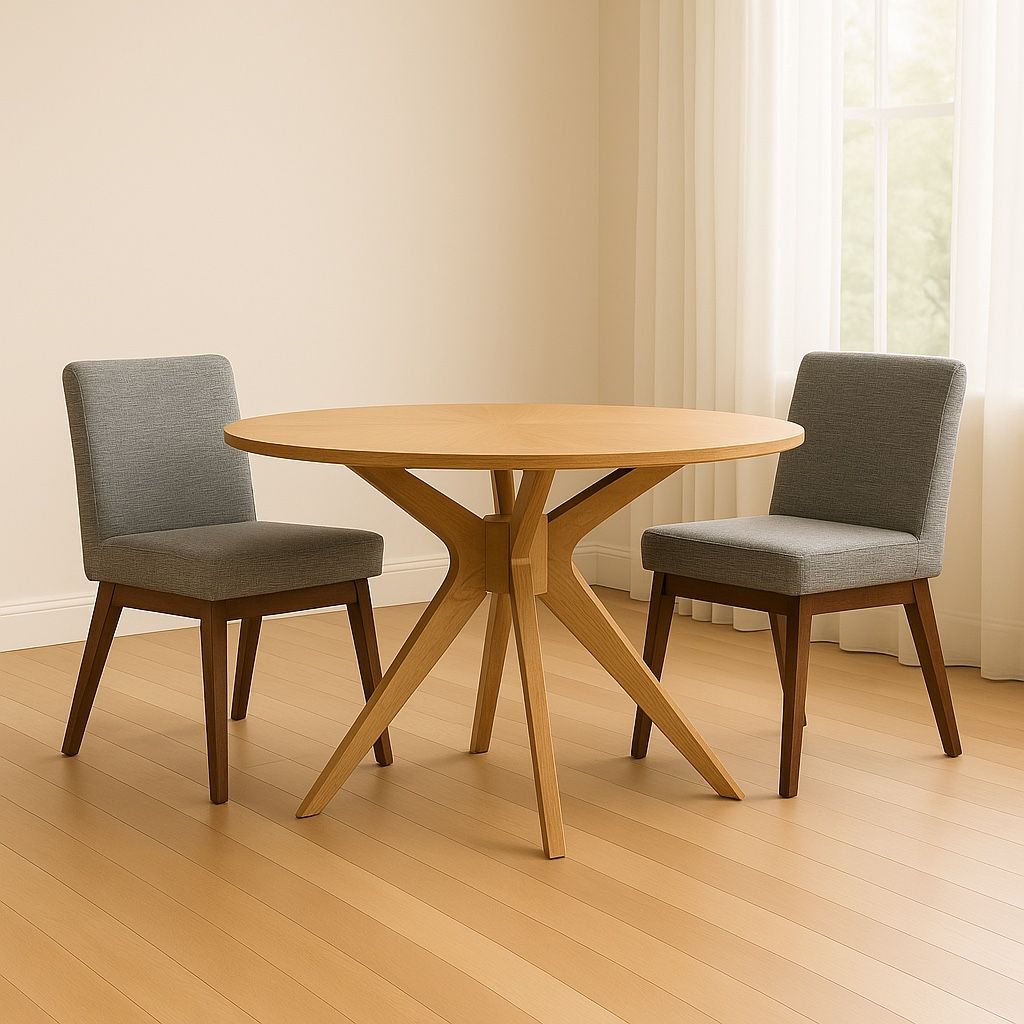 Article Conan Oak Round Dining Table W/ 2 Chairs.