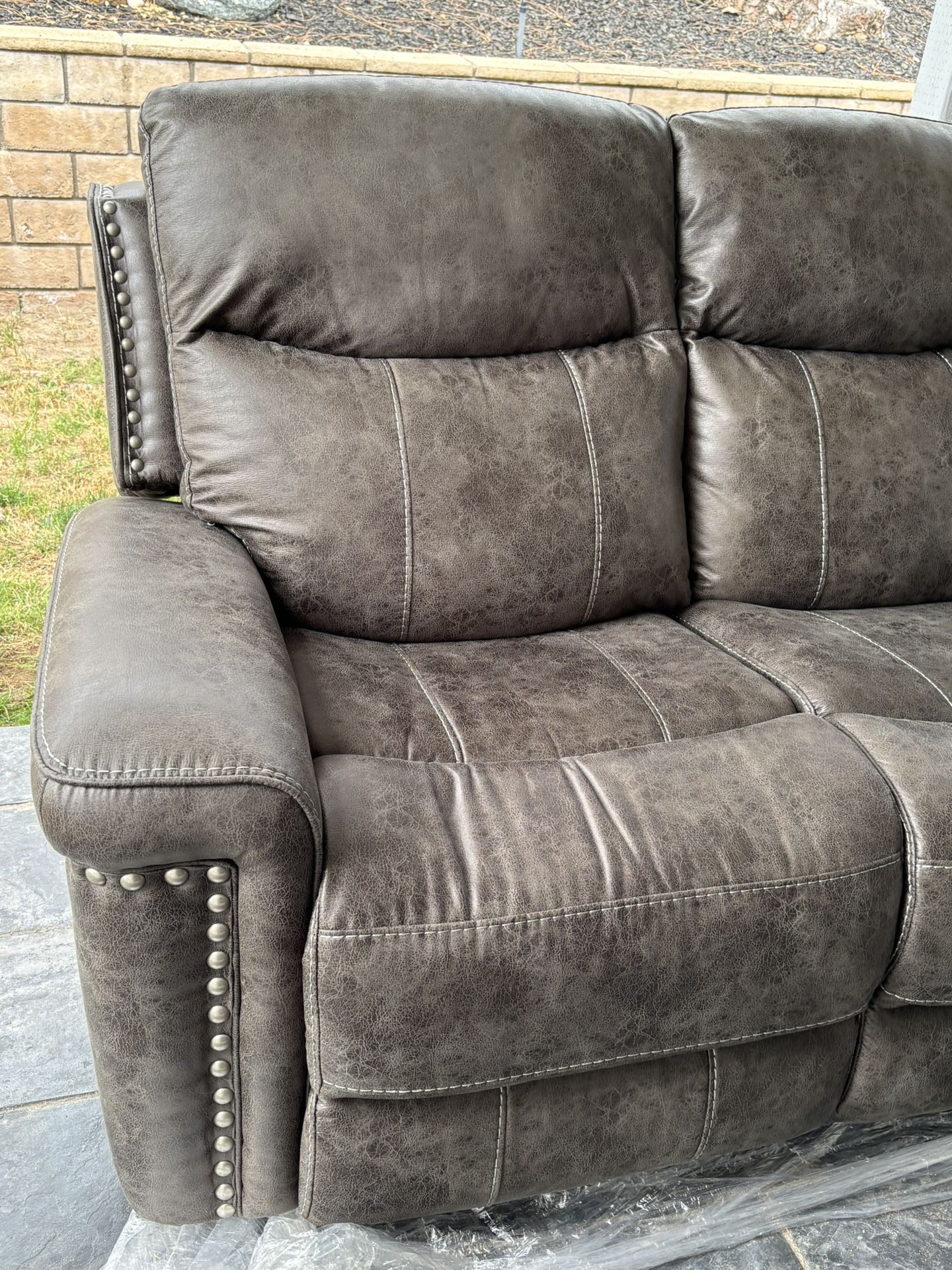 Leather Recliner Couch ( Grey )