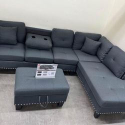 🛋️ NEW  Grey Bargain Comfy Sectional Reversible w/Pillows 🚛  Avail 🛋️