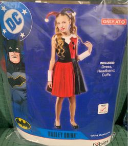 New Harley Quinn girls size 6 or 7/8 costume dress headband and cuffs