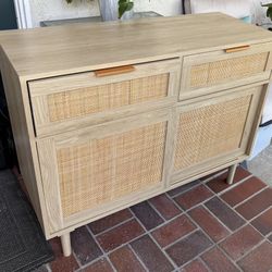 Modern Wood Rattan Cabinet Entryway/ Credenza/Sideboard with 2 drawers 