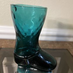 Vintage Mid Century  Glass Toothpick  Turquoise  Boots