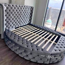 I’m Jon Green, Wayne’s Home Sales Representative🌟 Gray, Black, Blue Velvet Upholstered Tufted Queen Size Bed Frame With Storage. King Size Bed Frame 