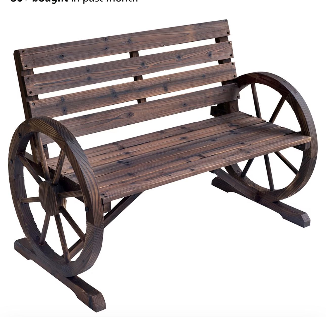 Outsunny 41" Wooden Wagon Wheel Bench, Rustic Outdoor Patio Weather Resistance Furniture, 2-Person Slatted Seat Bench with Backrest, Carbonized
