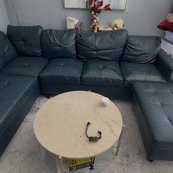 Large Blue U-Shaped Sectional Sofa