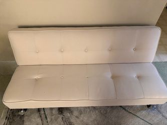 **Cream/White Tufted Futon Sofa Bed – Converts Flat **