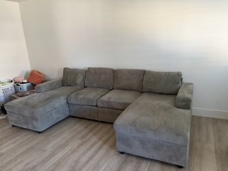 Gray Corduroy U-Shaped Sectional Sofa