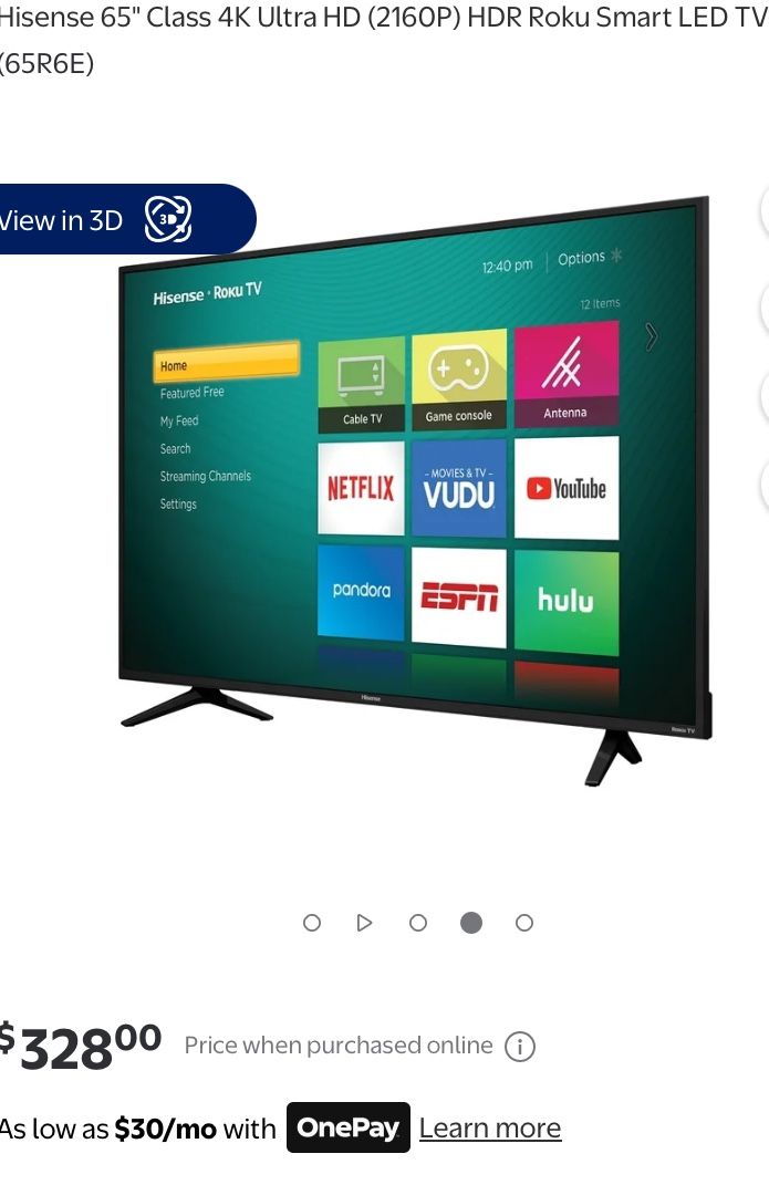 Hisense 65" Class 4K Ultra HD HDR Roku Smart LED TV (65R6E